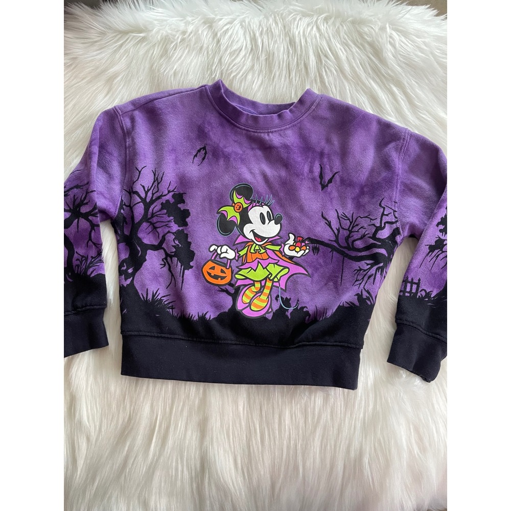 Disney Kids Girls Minnie & Mickey Purple Black Tie-Dye Sweatshirt Size 4 Used